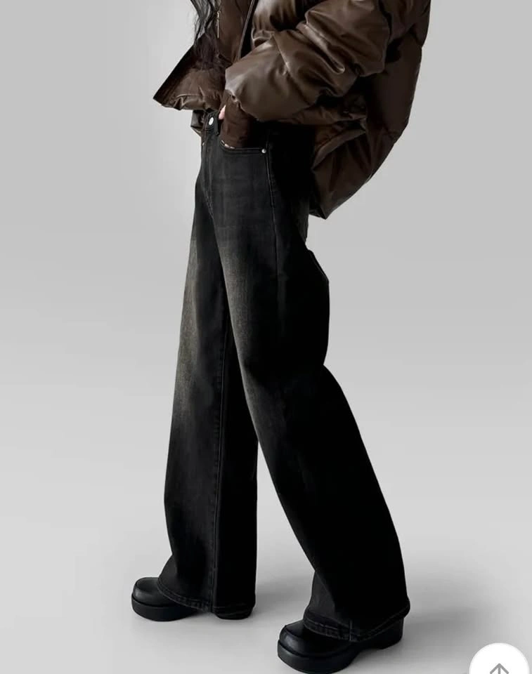 Fleece-Lined Wide Leg Jeans (Black) – Size L - photo 3