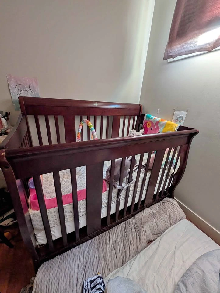 Solid Wood Sleigh Baby Crib with Mattress