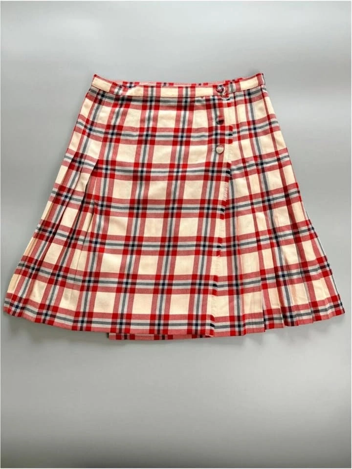 Vintage Plaid Wrap Skirt Made in Canada, Red Cream Tartan L