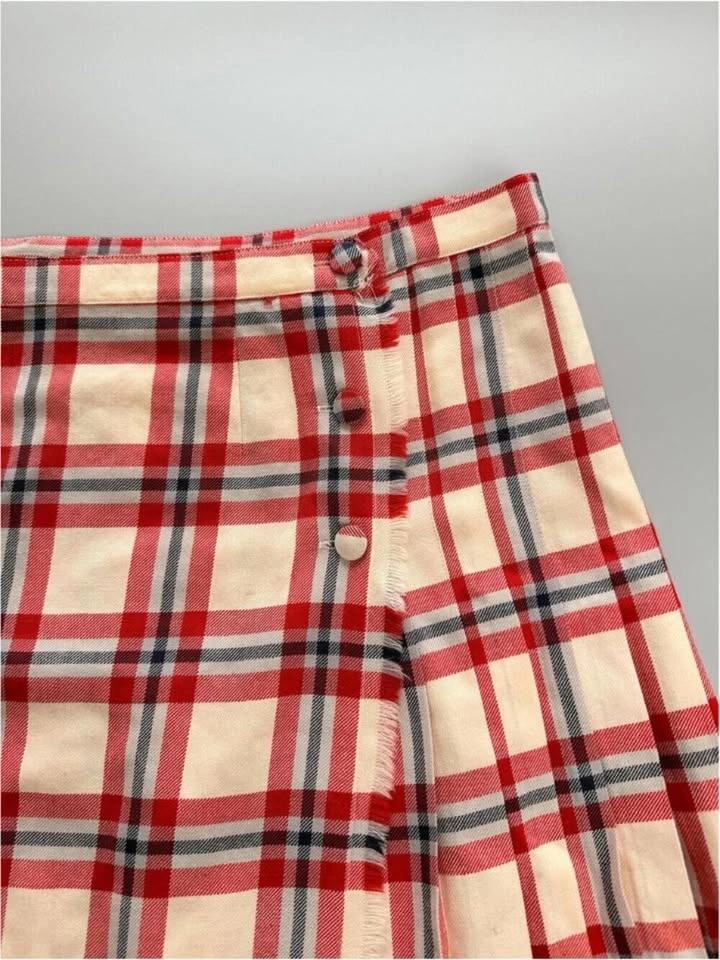 Vintage Plaid Wrap Skirt Made in Canada, Red Cream Tartan L - photo 2