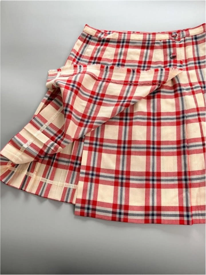 Vintage Plaid Wrap Skirt Made in Canada, Red Cream Tartan L - photo 3