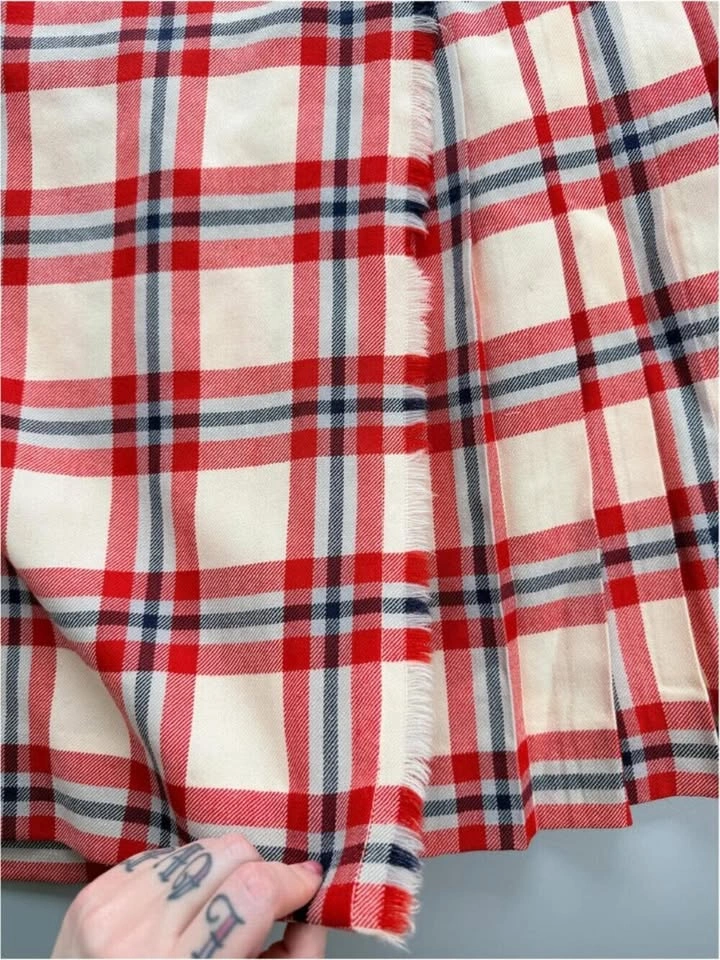 Vintage Plaid Wrap Skirt Made in Canada, Red Cream Tartan L - photo 4