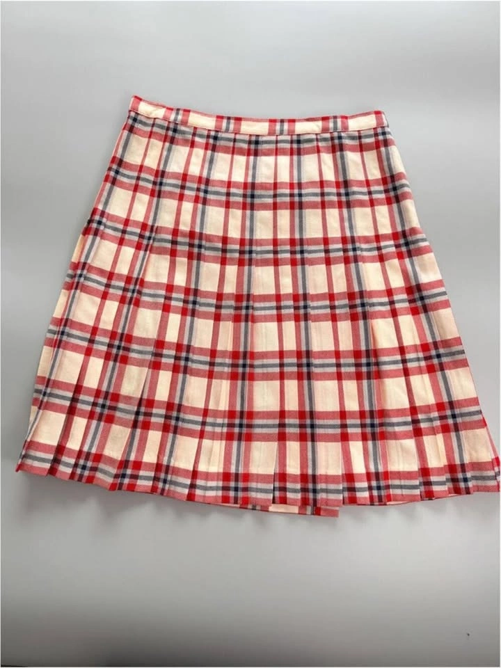 Vintage Plaid Wrap Skirt Made in Canada, Red Cream Tartan L - photo 5
