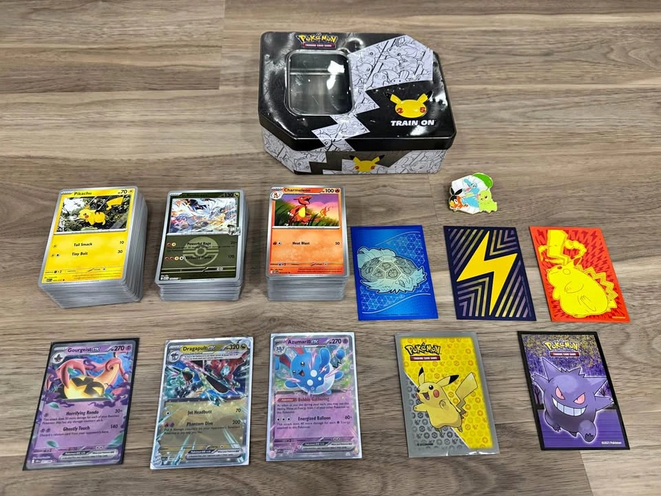 Pokemon Card Lot 335+ Cards EX Holo Tin Sleeves Pin Bundle