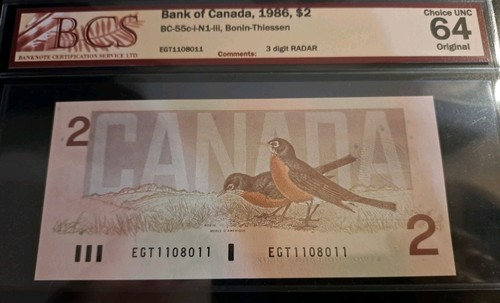 1986 Bank of Canada $2 Radar Note EGT 1108011 - photo 2