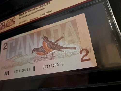 1986 Bank of Canada $2 Radar Note EGT 1108011 - photo 4