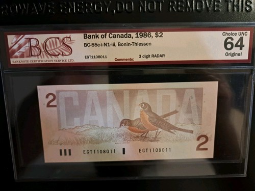 1986 Bank of Canada $2 Radar Note EGT 1108011 - photo 5