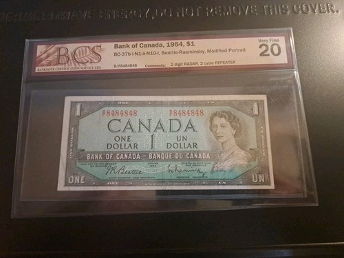 1954 Bank Of Canada $1, 2 Digit Radar, 2 Cycle Repeater, BCS 20 - photo 5
