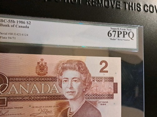 1986 Bank Of Canada $2, 3-Digit Radar Note, 4214124, Legacy 67