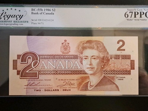 1986 Bank Of Canada $2, 3-Digit Radar Note, 4214124, Legacy 67 - photo 5