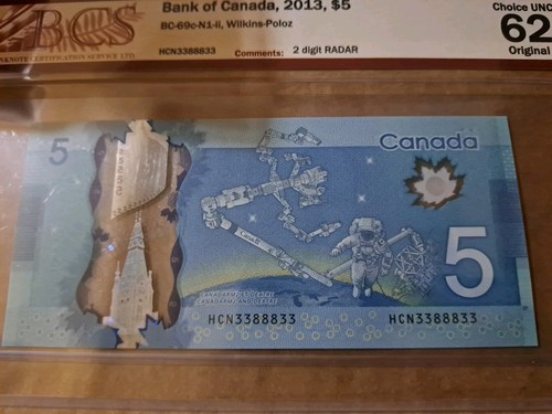 2013 Bank of Canada $5 2-Digit Radar Note HCN3388833 BCS 62 - photo 2