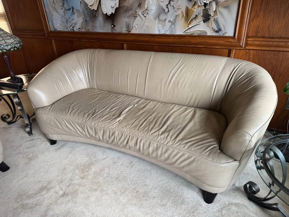 2 Tan Leather Curved Sofas