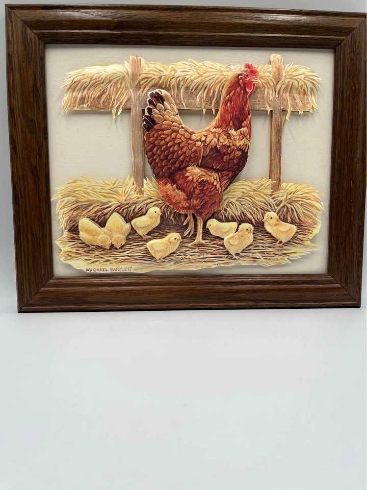 Rare Handmade 3D Layered Paper Art Mother Hen & Chicks - photo 2