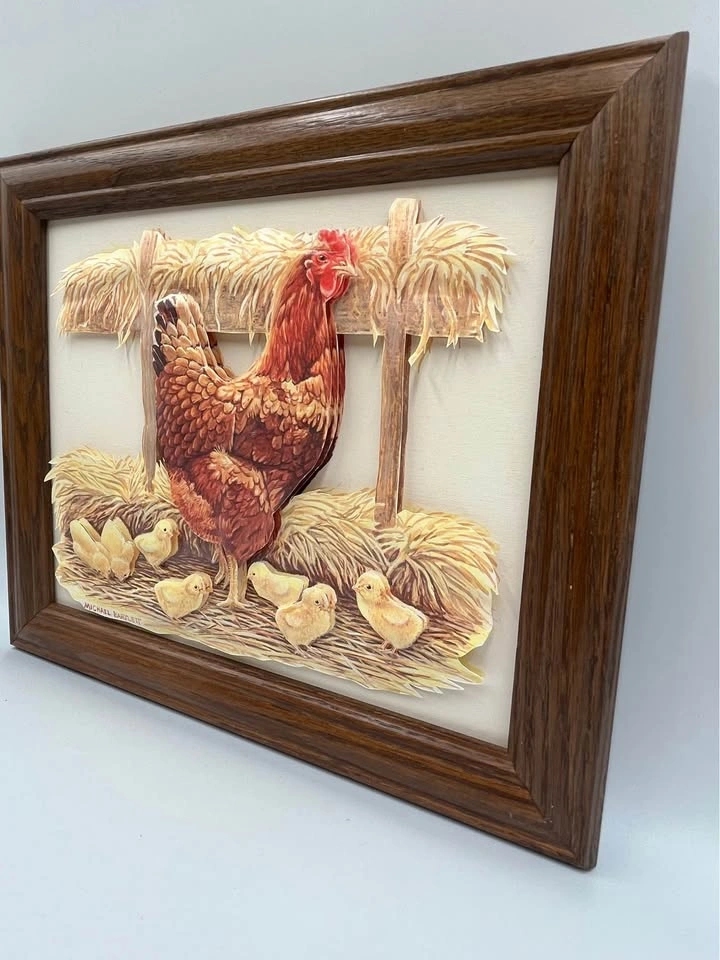 Rare Handmade 3D Layered Paper Art Mother Hen & Chicks - photo 3