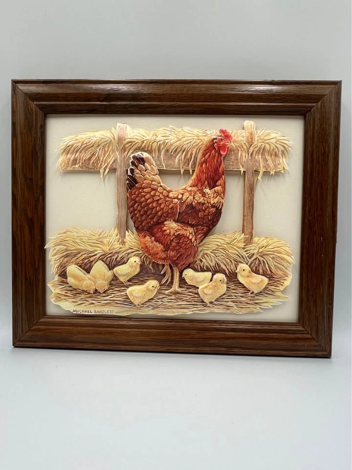 Rare Handmade 3D Layered Paper Art Mother Hen & Chicks - photo 4