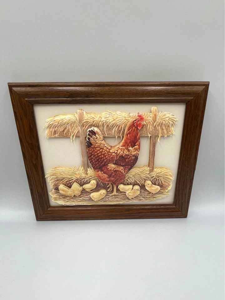 Rare Handmade 3D Layered Paper Art Mother Hen & Chicks - photo 5