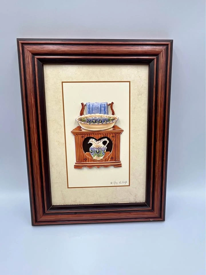 Rare Handmade 3D Layered Paper Art Vintage Wash Basin
