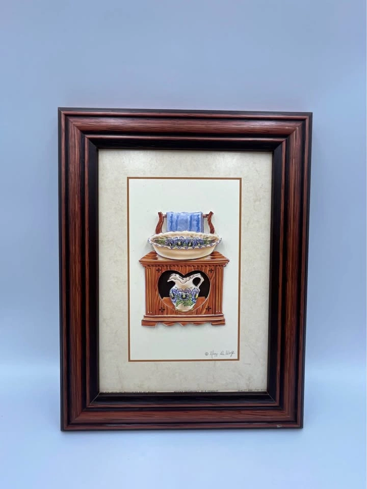 Rare Handmade 3D Layered Paper Art Vintage Wash Basin - photo 2