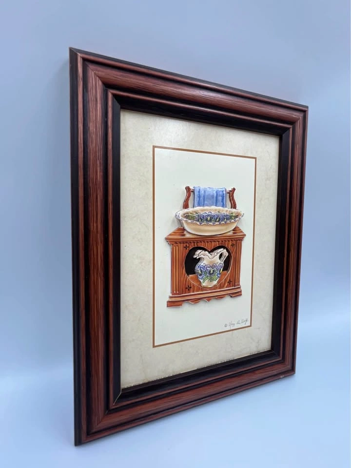 Rare Handmade 3D Layered Paper Art Vintage Wash Basin - photo 3