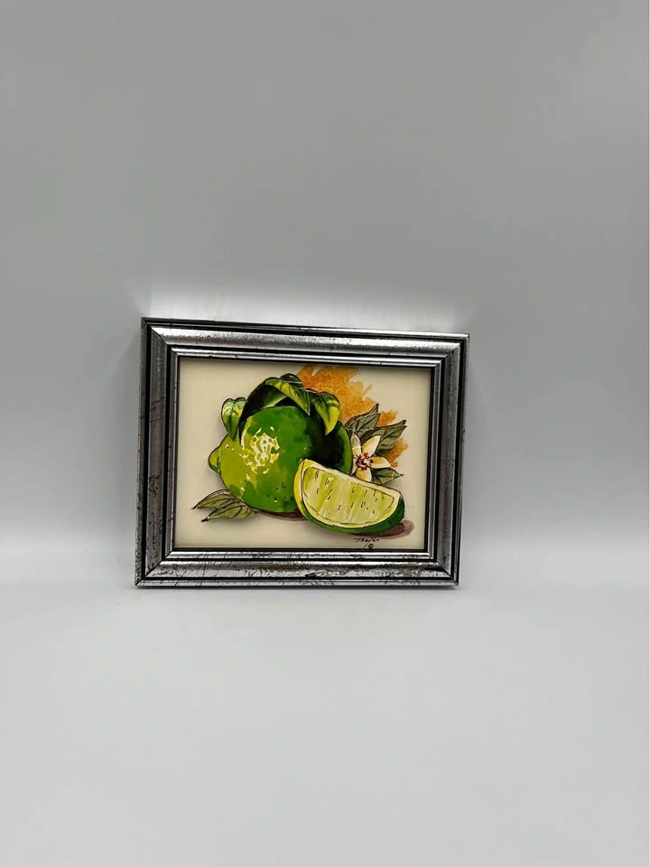 Rare Handmade 3D Layered Paper Art Lime with White Blossom