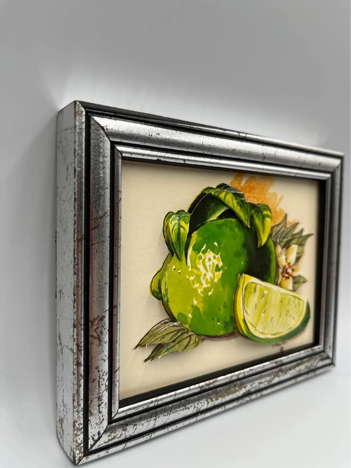 Rare Handmade 3D Layered Paper Art Lime with White Blossom - photo 3