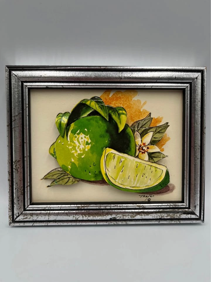 Rare Handmade 3D Layered Paper Art Lime with White Blossom - photo 4