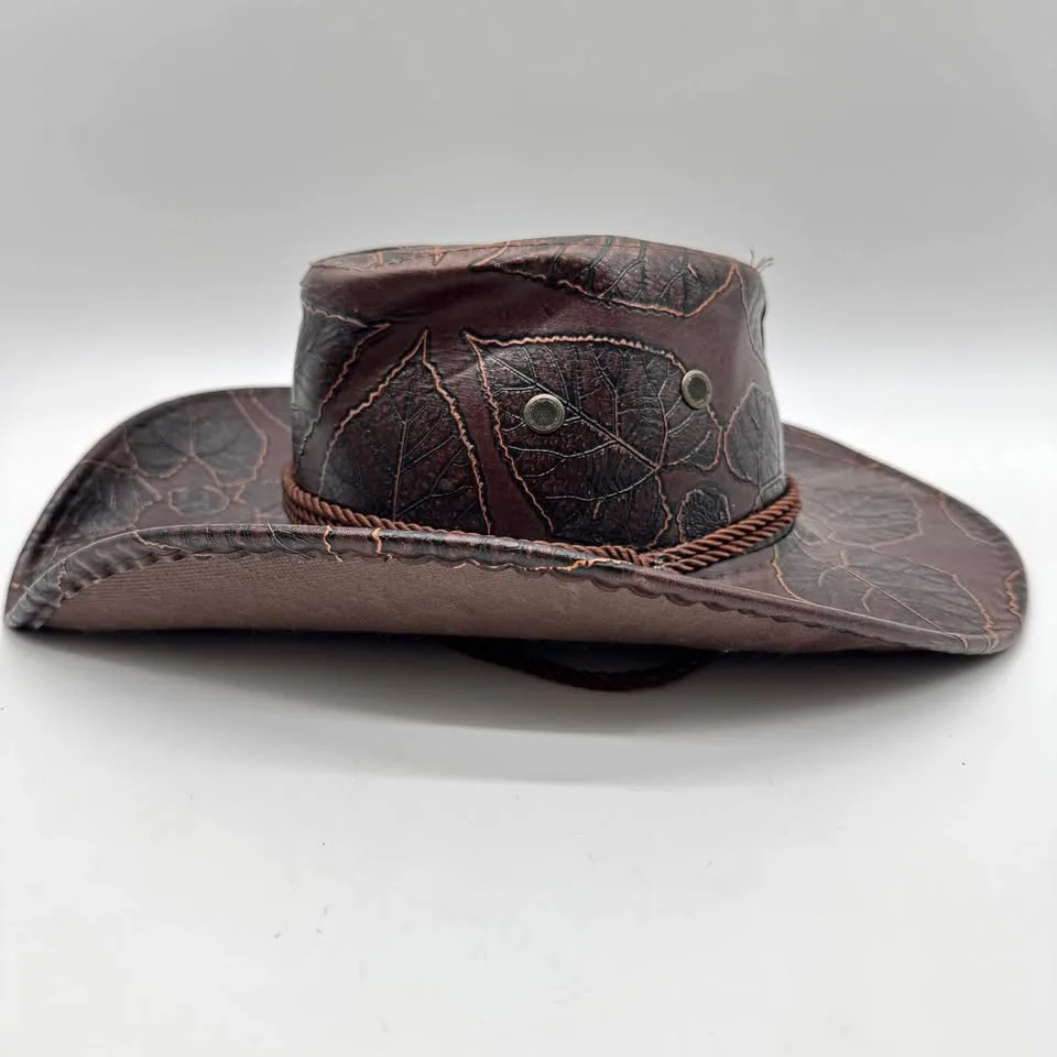 Brown Cowboy Hat - Leaf Pattern - Western Style - Size ~57cm thumbnail
