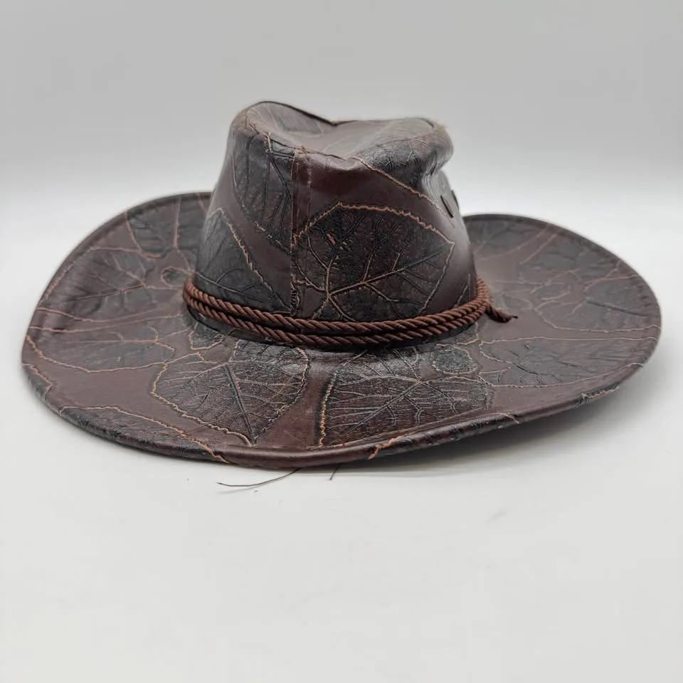 Brown Cowboy Hat - Leaf Pattern - Western Style - Size ~57cm image indicator(3)