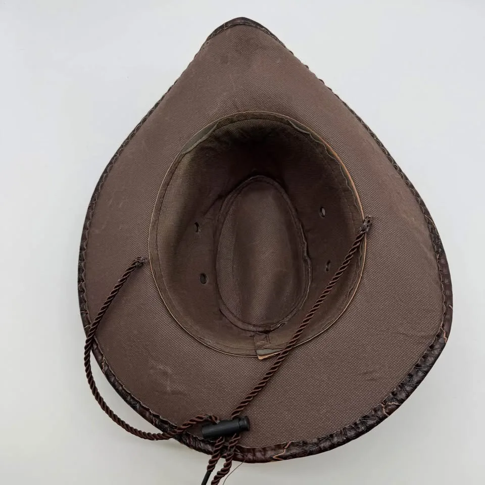 Brown Cowboy Hat - Leaf Pattern - Western Style - Size ~57cm image indicator(4)