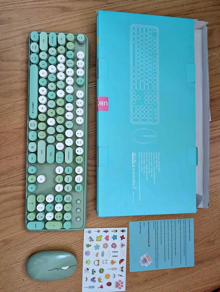 UBOTIE Green Wireless Keyboard Mouse Set
