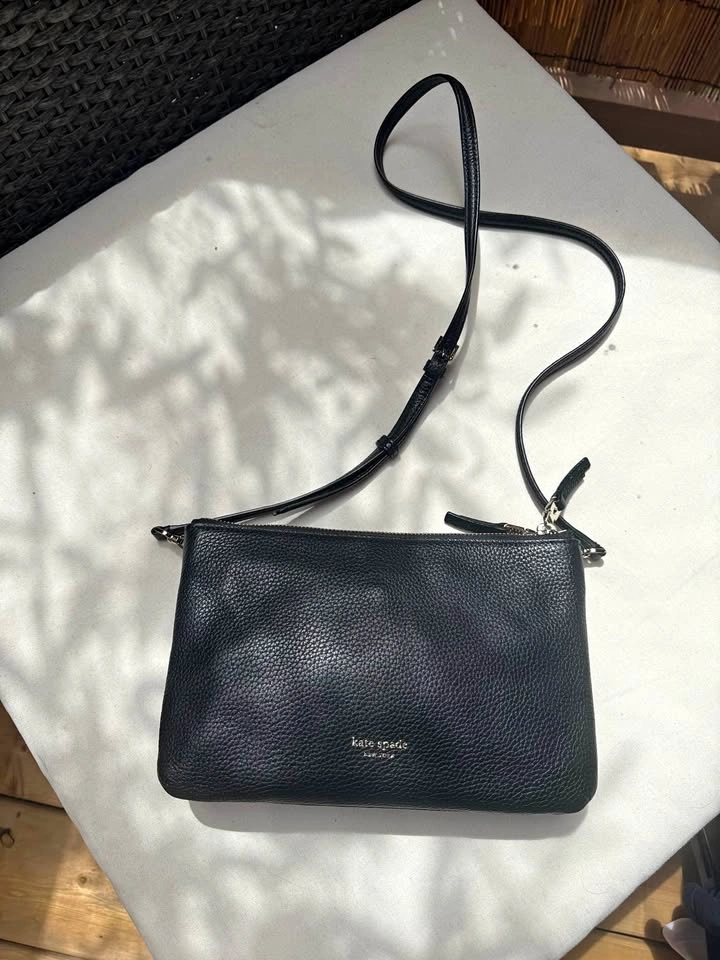 Kate Spade ♠️ Double Zip Pebbled Leather Crossbody Bag Black