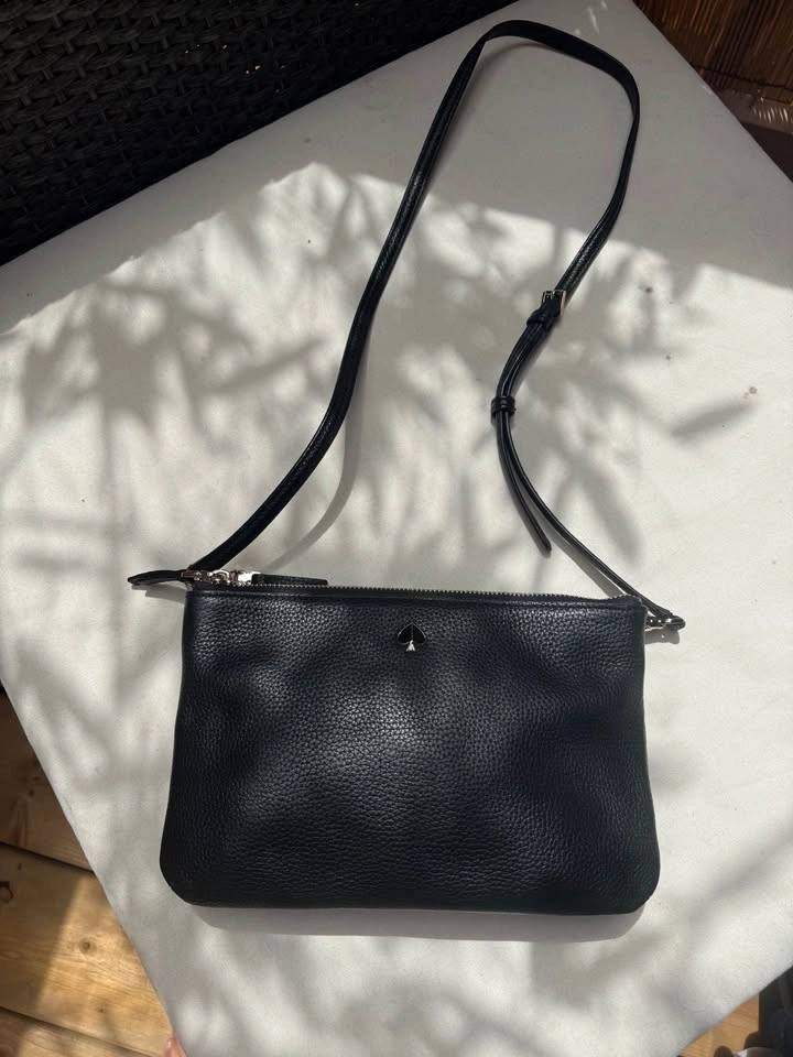 Kate Spade ♠️ Double Zip Pebbled Leather Crossbody Bag Black - photo 2