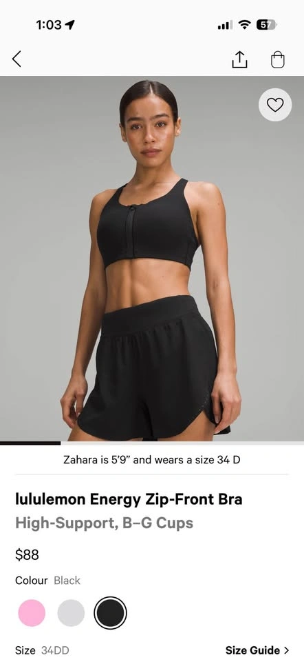 lululemon Energy Zip-Front Bra High-Support, B-G Cups - 34DD - b - photo 3