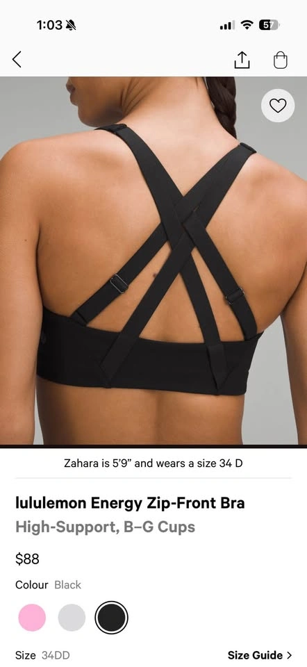 lululemon Energy Zip-Front Bra High-Support, B-G Cups - 34DD - b - photo 4
