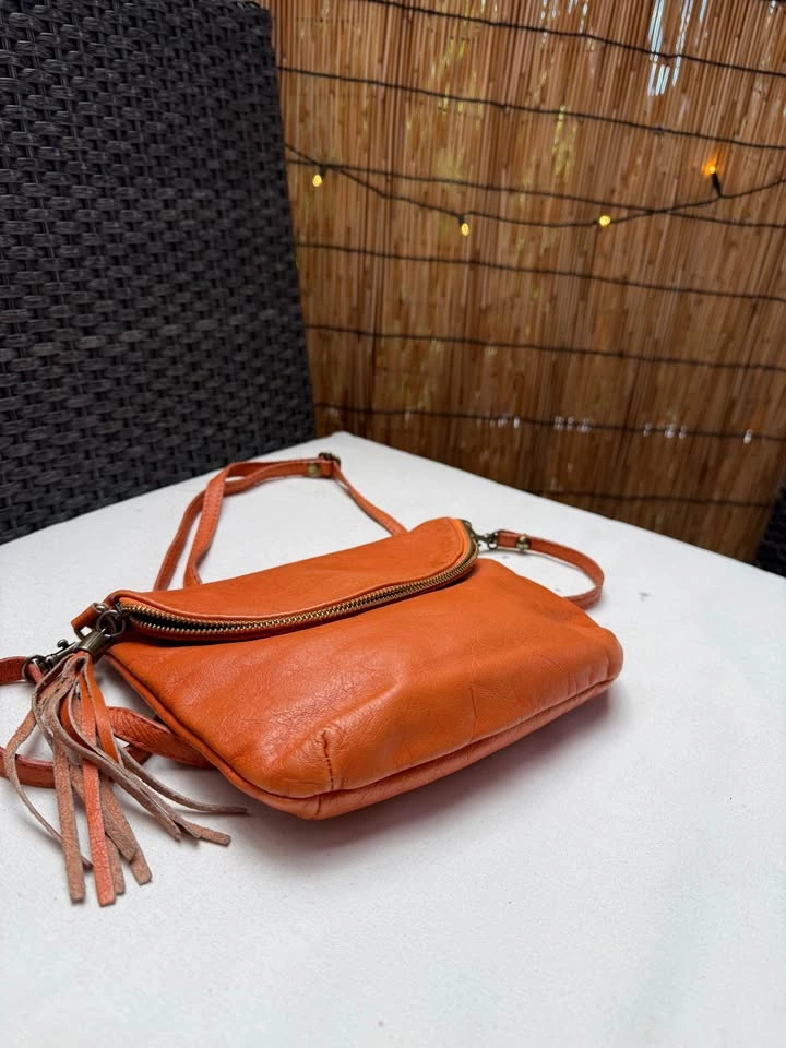 Vintage Anoki Paris Genuine Italian Leather Orange Cross Body Ta - photo 2