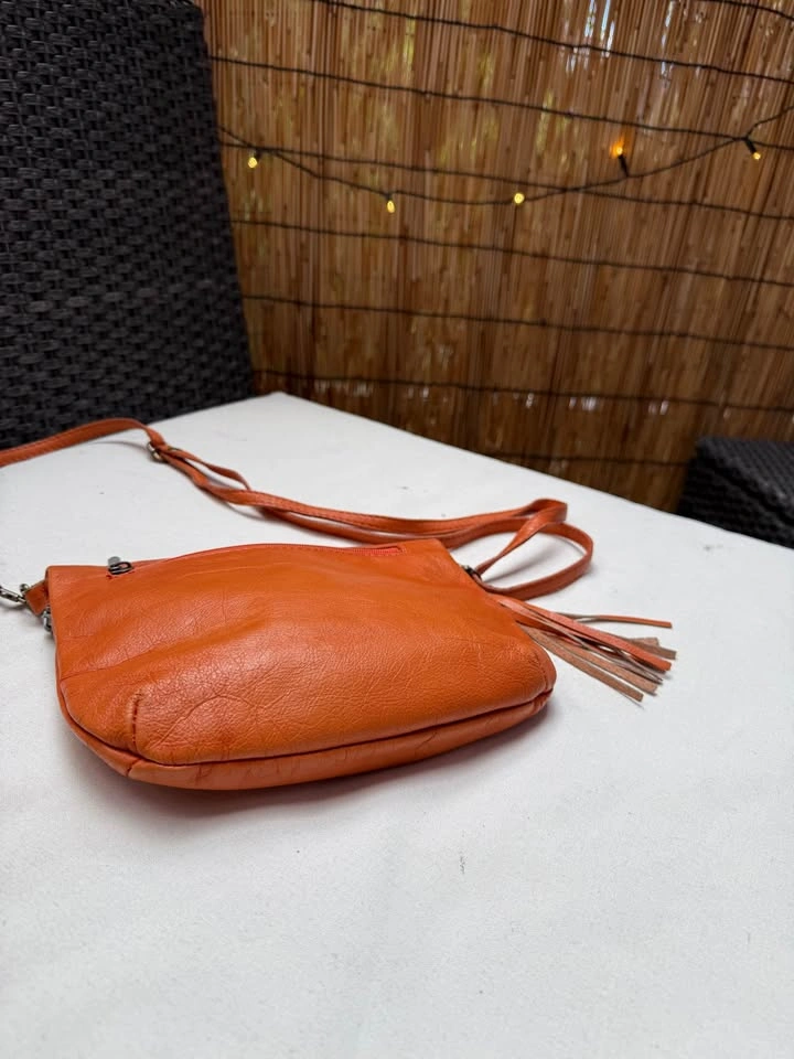Vintage Anoki Paris Genuine Italian Leather Orange Cross Body Ta - photo 3