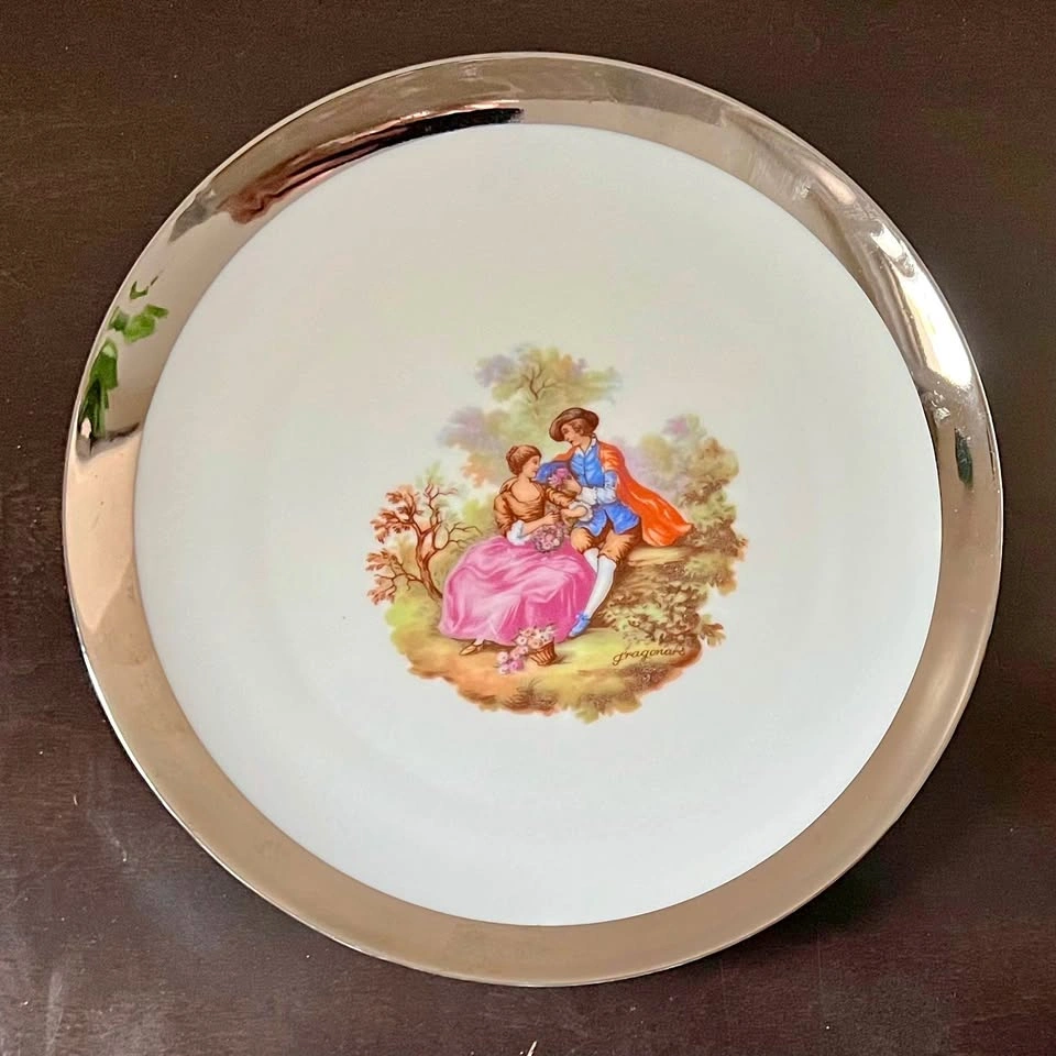 Vintage Bavaria Germany Cake Plate with Silver Trim
