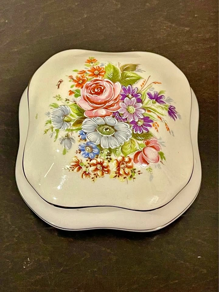 Vintage Italian Ceramic Trinket Dish: Floral Bouquet Keepsake Bo
