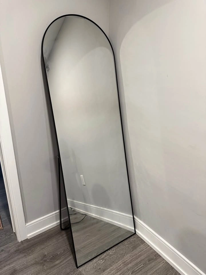 Arched Full Length Floor Mirror with Black Frame