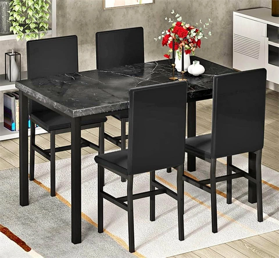 Ebern Designs 5-Piece Faux Marble Dining Table Set