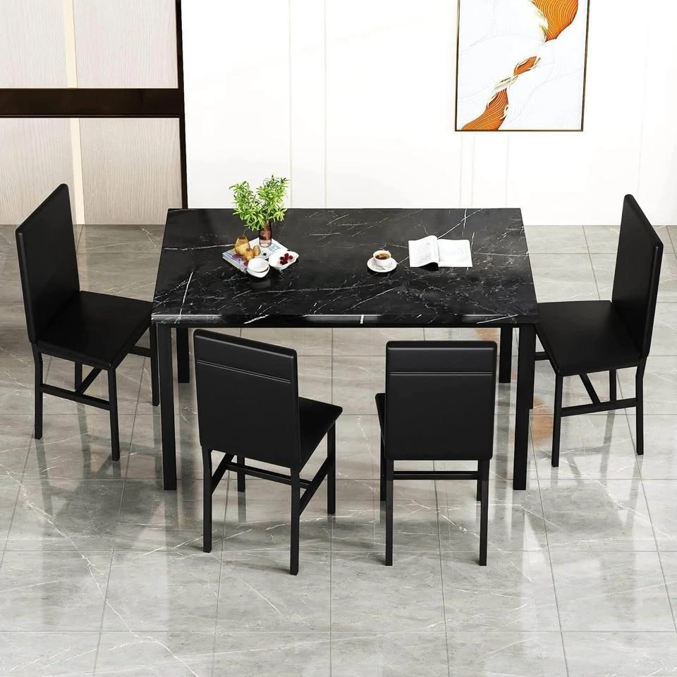 Ebern Designs 5-Piece Faux Marble Dining Table Set - photo 3