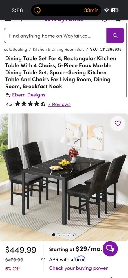 Ebern Designs 5-Piece Faux Marble Dining Table Set - photo 4