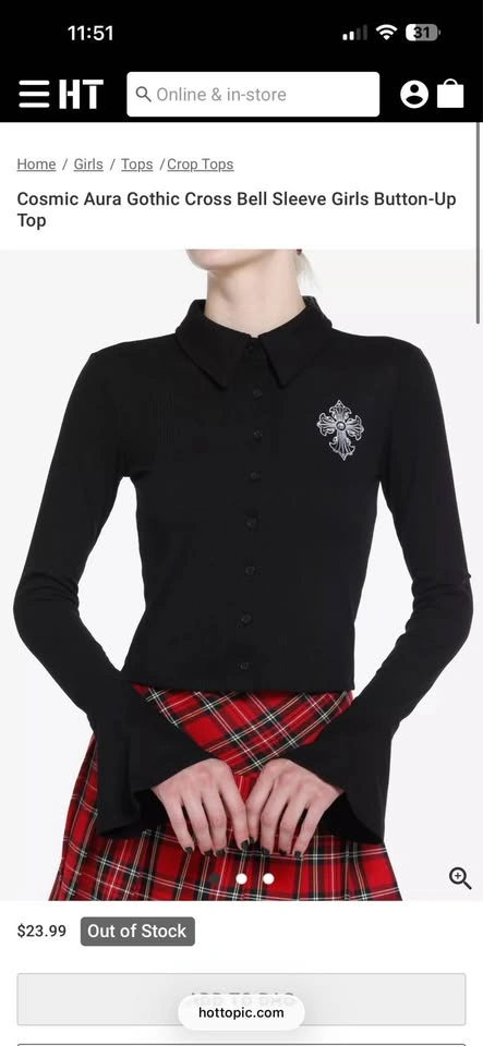 HOT TOPIC COSMIC AURA Gothic Cross Bell Sleeve Girls Top - photo 2