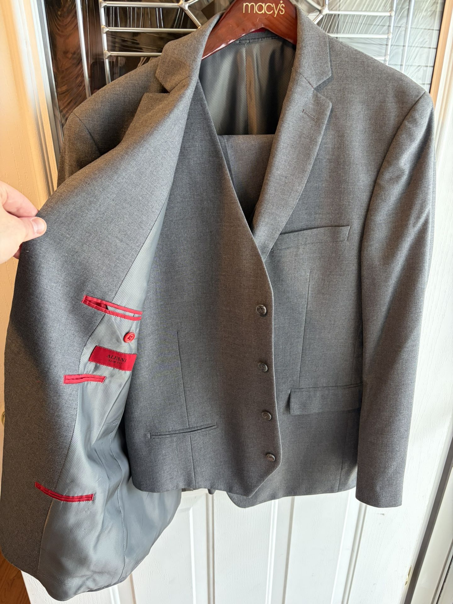 Men’s Alfani Slim Fit 3-Piece Suit Gray 42R / 36x32 - photo 2