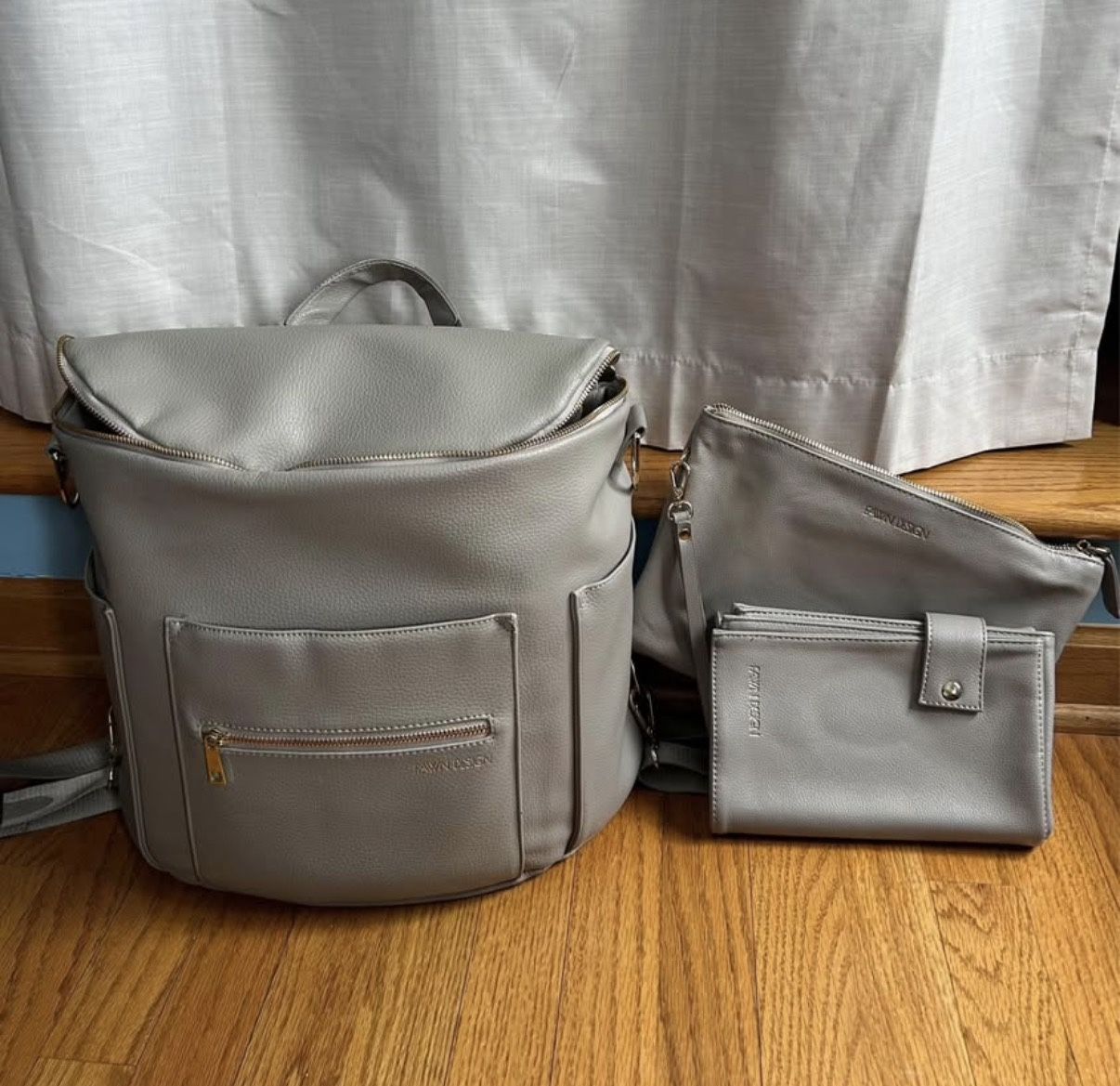 Fawn Design Grey Leather Diaper Bag