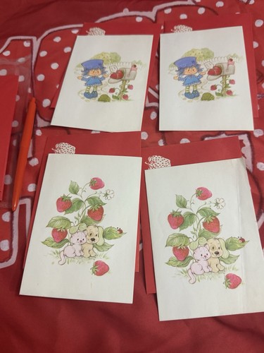 Mixed Lot 4 Vintage Strawberry Shortcake French Cards & Pen