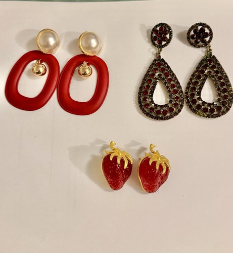 Vintage/Costume Jewelry Lot Of 3 Pairs Assorted Styles Red Earri