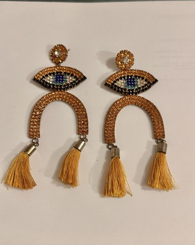 Evil Eye Crystal Rhinestone Arch Tassel Bohemian Earrings