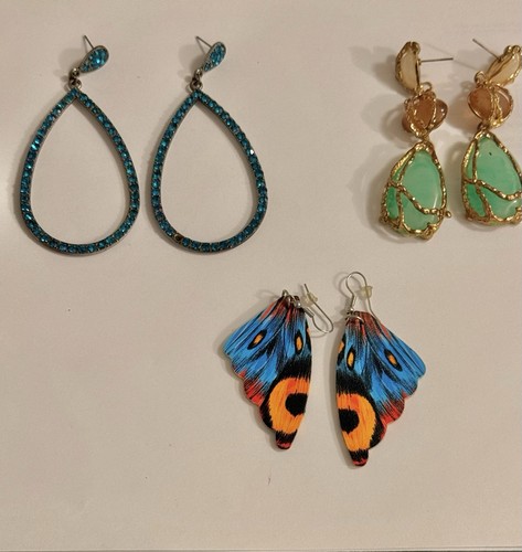 Lot Of 3 Variety Of Pierced Dangle Earrings Blue