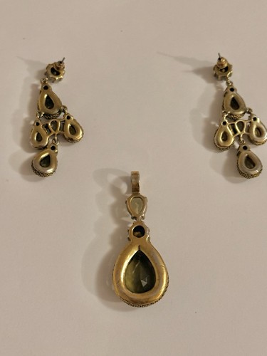 Gold Tone Brown Tanzanite Teardrop Pendant & Dangle Earrings - photo 2